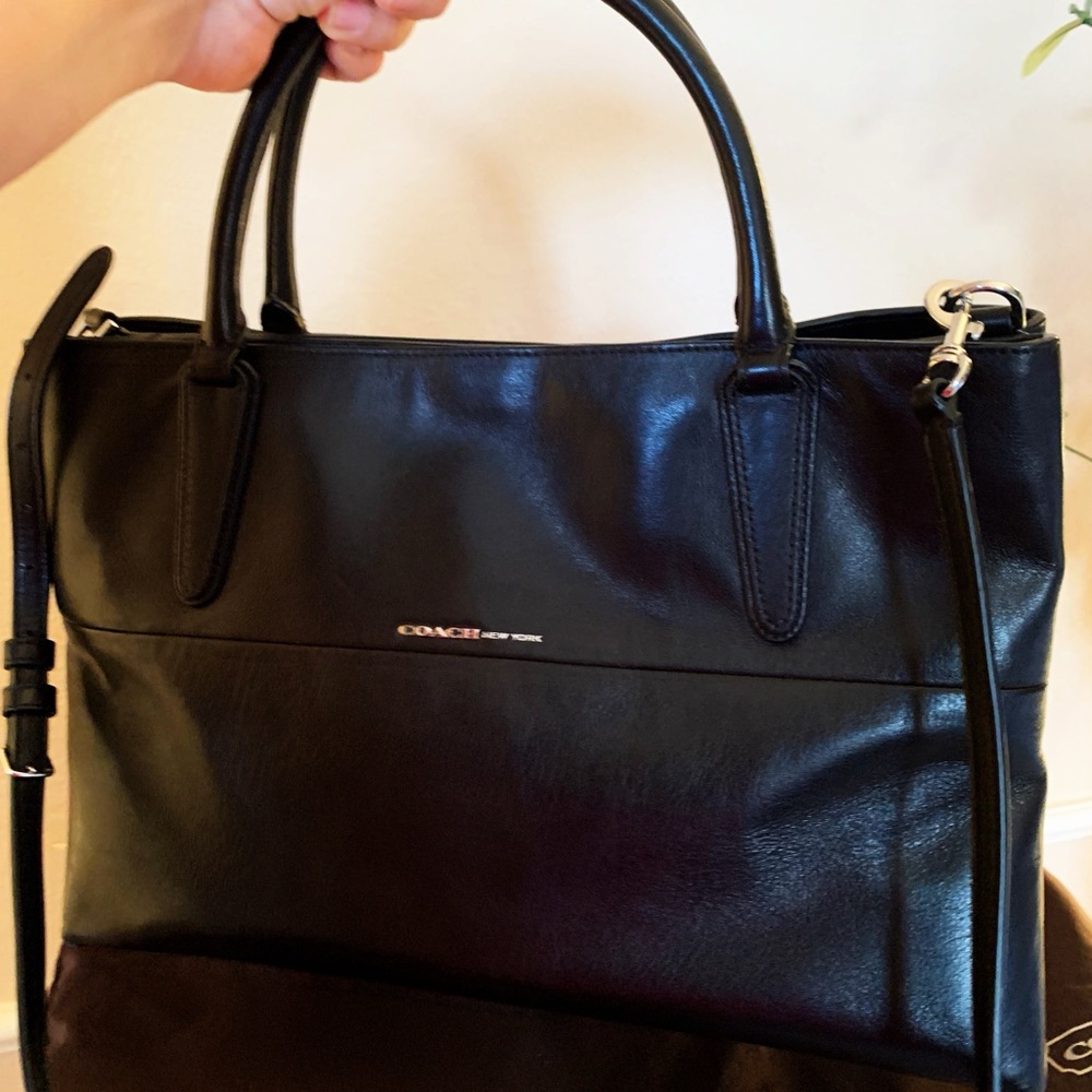 Coach large Black Borough Leather Satchel with Detachable strap
